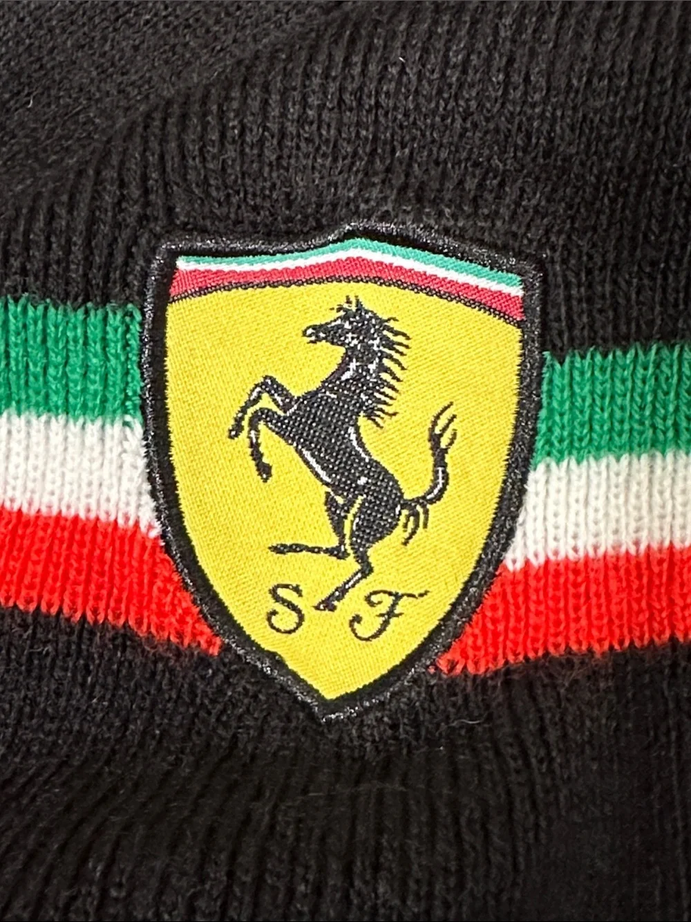 Ferrari Black Scarf Neck Warmer with Tricolore Stripe